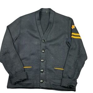 Vintage 1940s/50s wool varsity button front cardigan sweater deep navy/gold